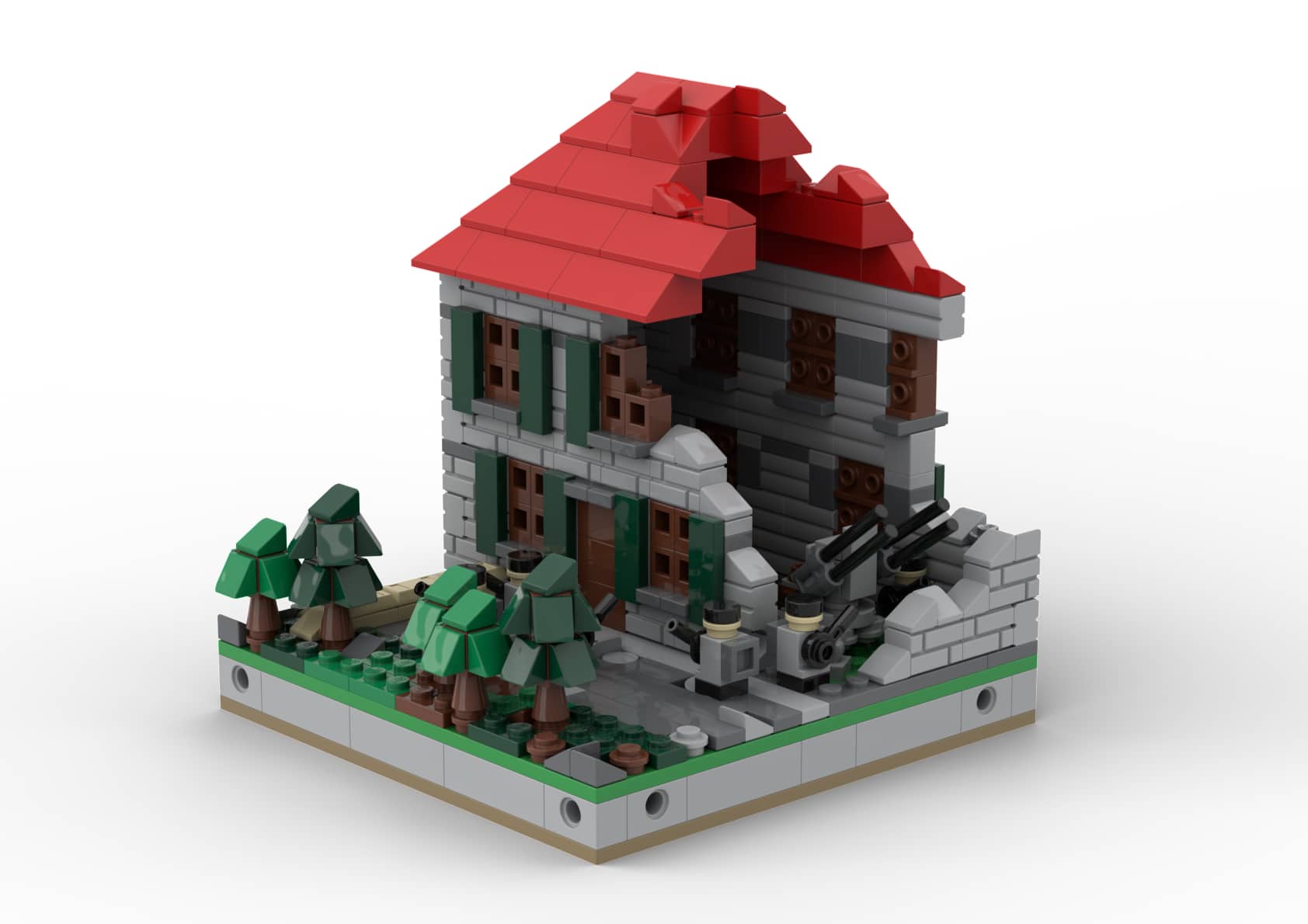 Lego Instructions Microscale House With Flak 38 Ww2 Diorama Module 6 Lego Instructions Mocsmarket