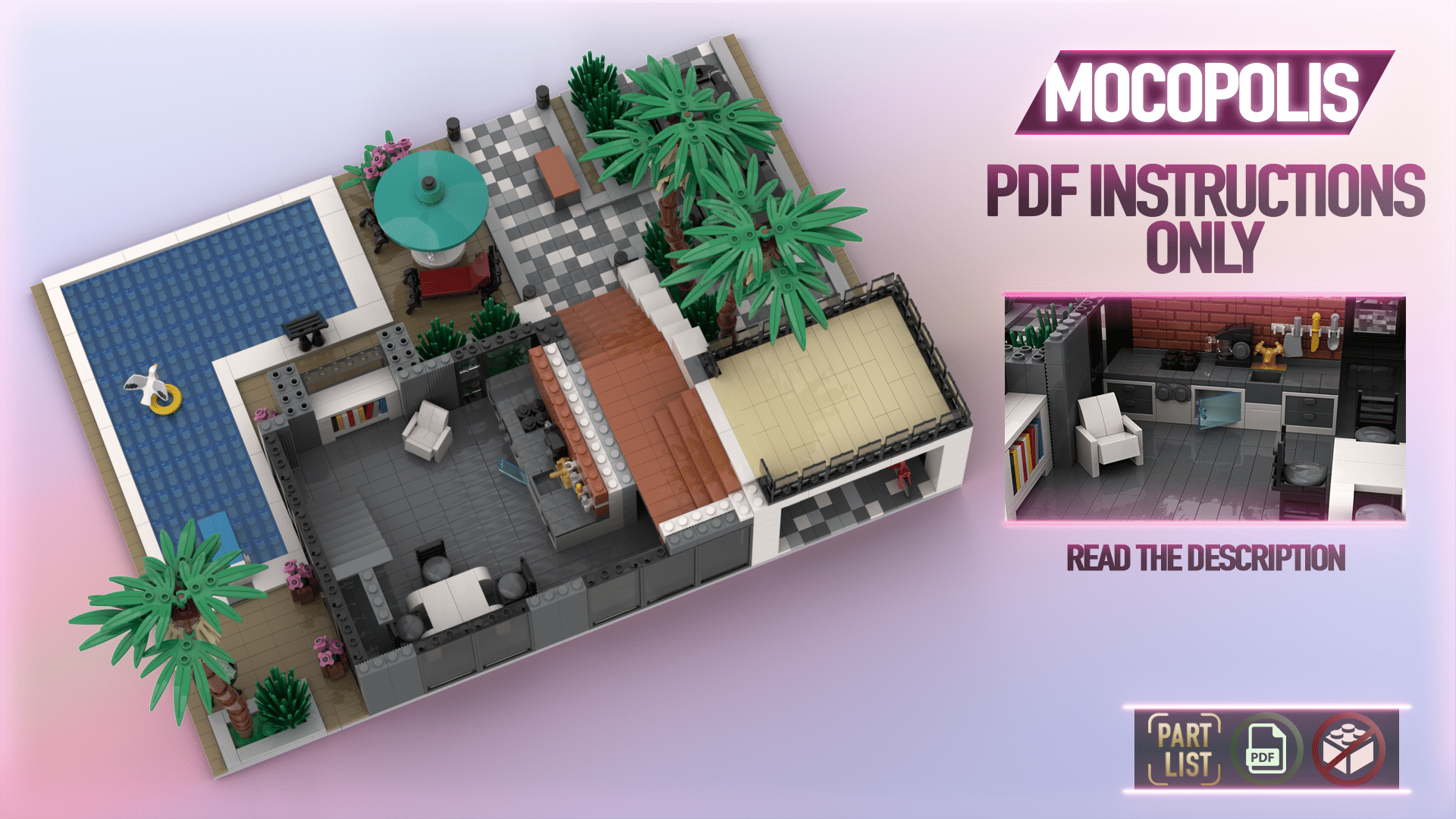PDF instructions LEGO MOC Modern Custom House NO PARTS High Tech