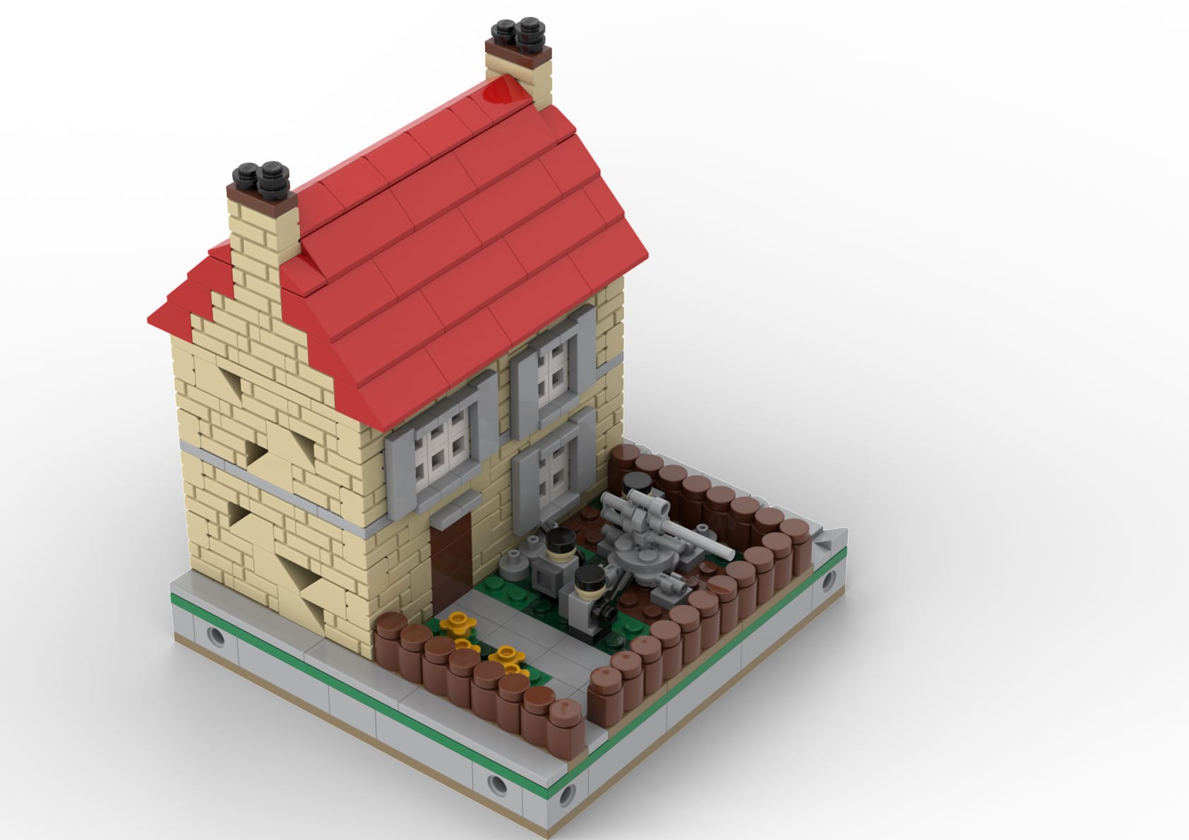 Lego instructions microscale HOUSE WITH FLAK 88 ww2 diorama module 8
