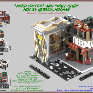 Two Building Set - "Need Coffee" and "Wall Club" Rockclimbing Gym